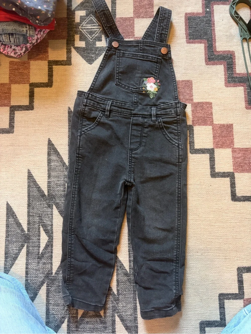 Old Navy Black Kids' Denim Overalls with Floral Patch